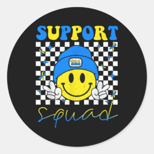 Support Squad Down Syndrome Awareness Day Groovy Classic Round Sticker