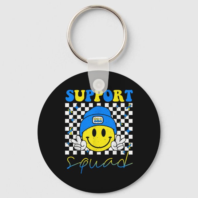 Support Squad Down Syndrome Awareness Day Groovy  Key Ring (Front)