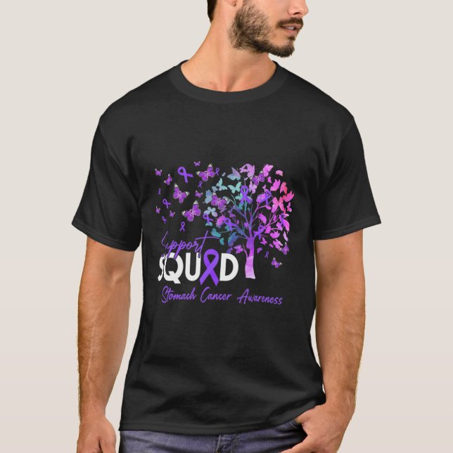 Support Squad Fall Tree Periwinkle Ribbon Stomach  T-Shirt (Front)