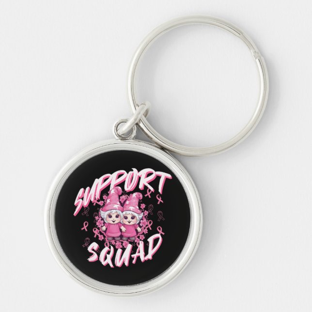 Support Squad Gnome Warrior Breast Cancer Awarenes Key Ring (Front)