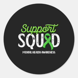 Support Squad Green Mental Health Awareness Ribbon Classic Round Sticker