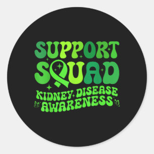 Support Squad Green PKD Kidney Disease Ribbon Classic Round Sticker