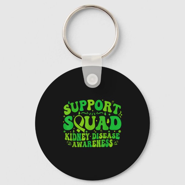 Support squad green ribbon butterfly pkd kidneySup Key Ring (Front)