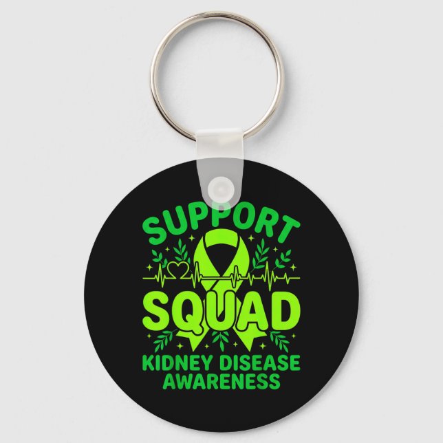 Support Squad Green Ribbon Kidney Disease Key Ring (Front)