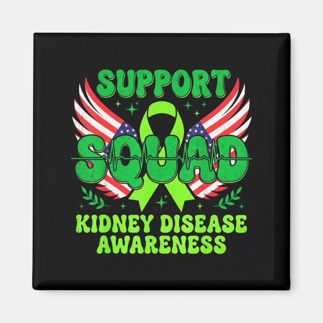 Support Squad Green Ribbon Kidney Disease Magnet (Front)
