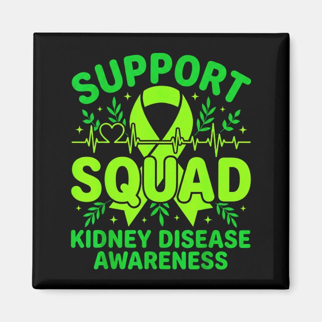 Support Squad Green Ribbon Kidney Disease Magnet (Front)