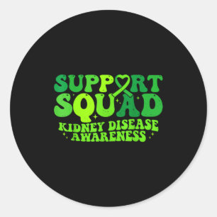Support squad green ribbon pkd kidney disease classic round sticker