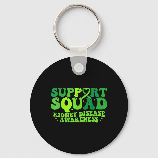 Support Squad Green Ribbon PKD Kidney Disease Key Ring (Front)