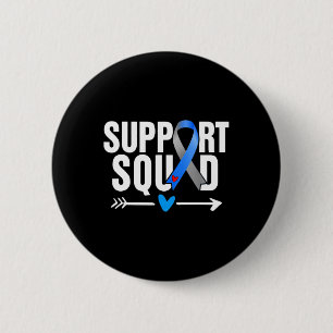Support Squad Grey Blue Ribbon Diabetes Awareness  6 Cm Round Badge