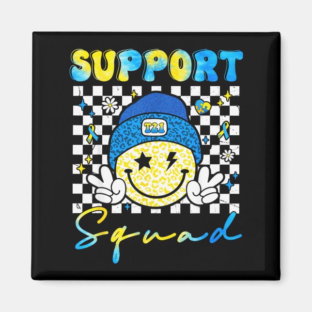 Support Squad Groovy Down Syndrome Awareness Smile Magnet (Front)