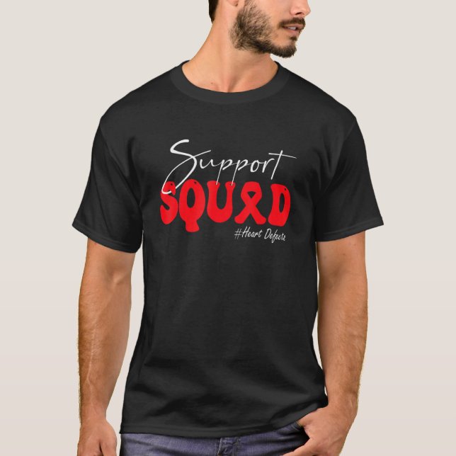 Support Squad Heart Defects Awareness Red Ribbon T-Shirt (Front)