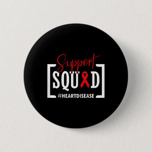 Support Squad Heart Disease Awareness Warrior Red 6 Cm Round Badge