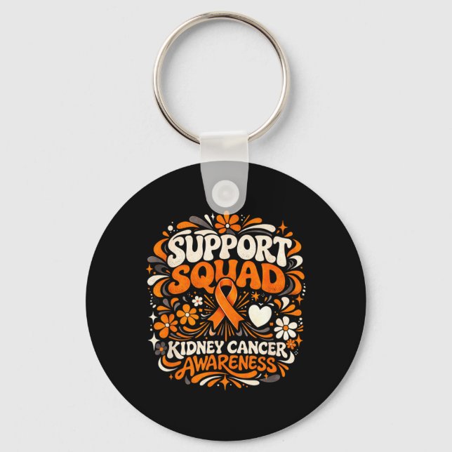 Support Squad Kidney Cancer Awareness Orange Key Ring (Front)