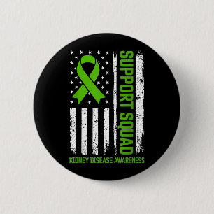 Support Squad Kidney Disease Awareness Flag Green 6 Cm Round Badge