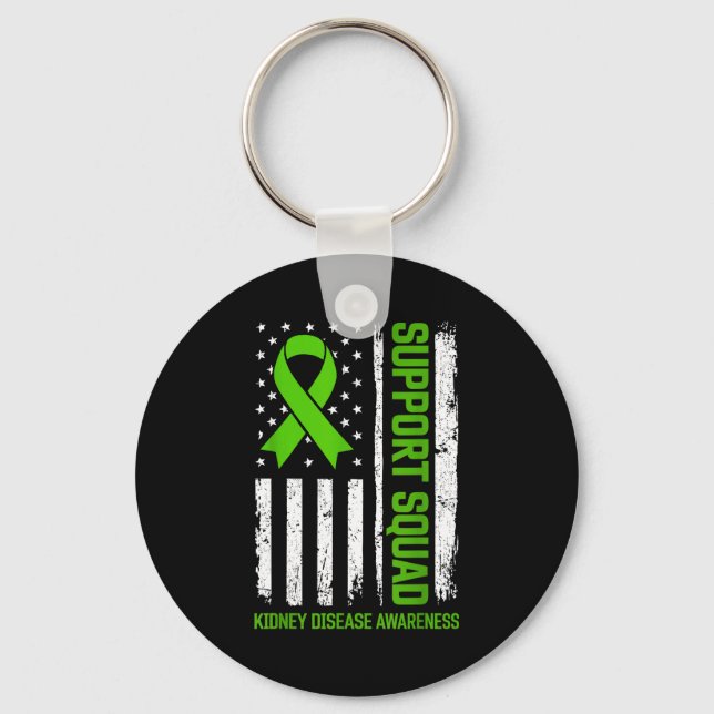 Support squad kidney disease awareness flag green key ring (Front)