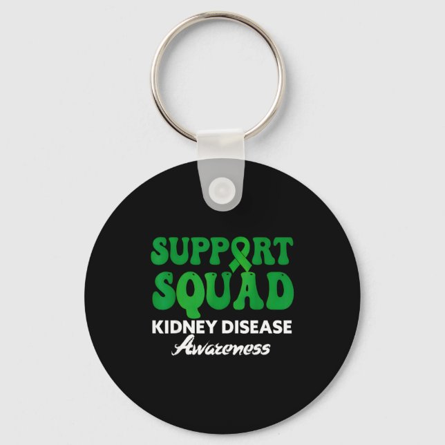 Support squad kidney disease awareness green key ring (Front)