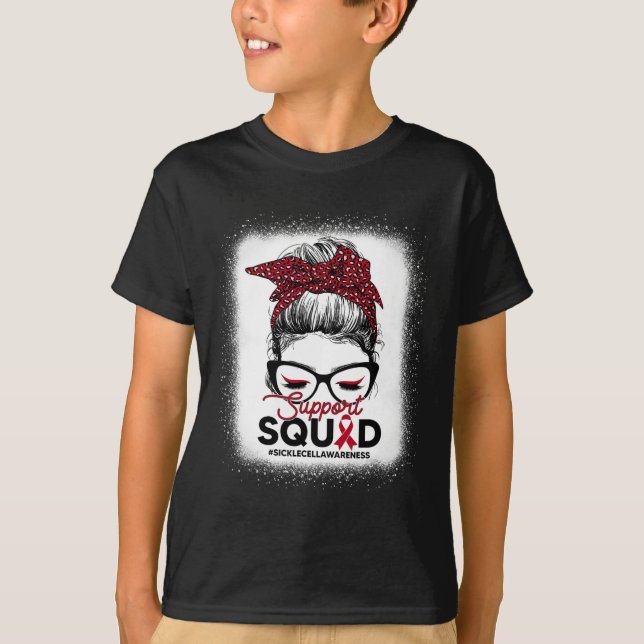 Support Squad Leopard Messy Bun Sickle Cell Awaren T-Shirt (Front)