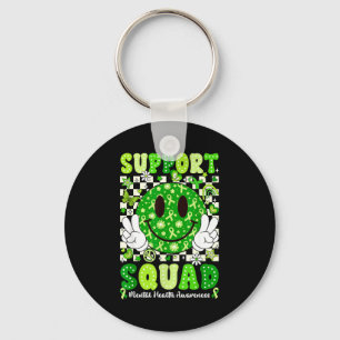Support squad mental health awareness green ribbon key ring