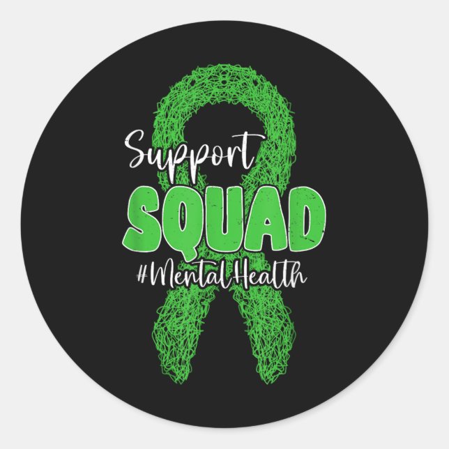 Support Squad Mental Health Awareness Lime Green R Classic Round Sticker (Front)