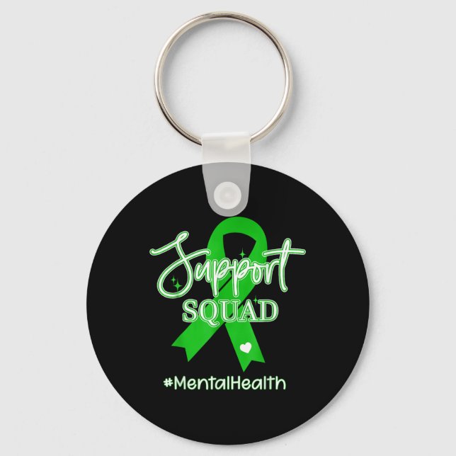 Support Squad Mental Health Awareness Lime Green R Key Ring (Front)