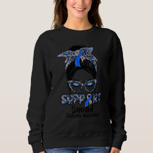 Support Squad Messy Bun Blue Ribbon Diabetes Aware Sweatshirt