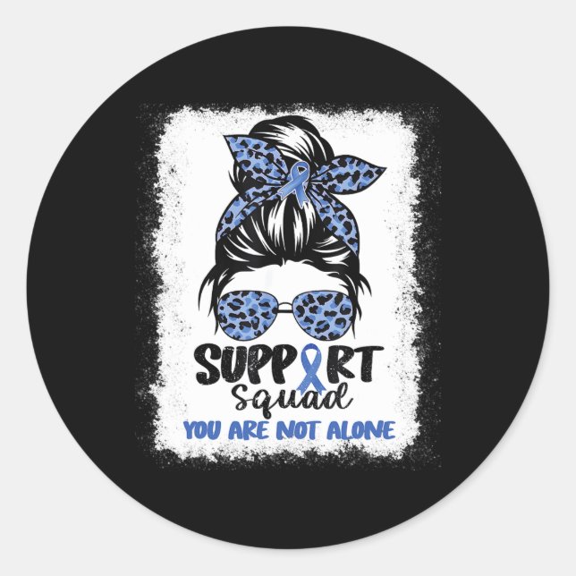 Support Squad Messy Bun Blue Warrior Alopecia Awar Classic Round Sticker (Front)