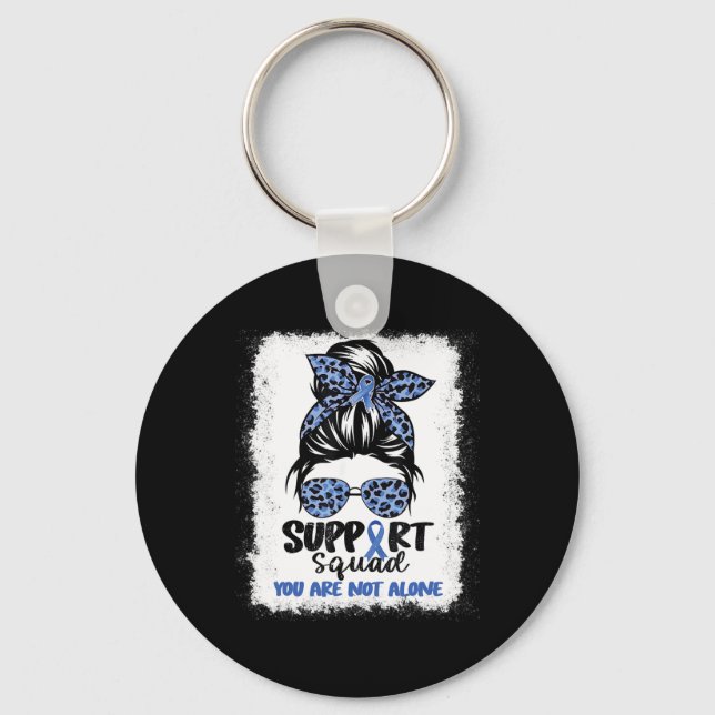 Support Squad Messy Bun Blue Warrior Alopecia Awar Key Ring (Front)
