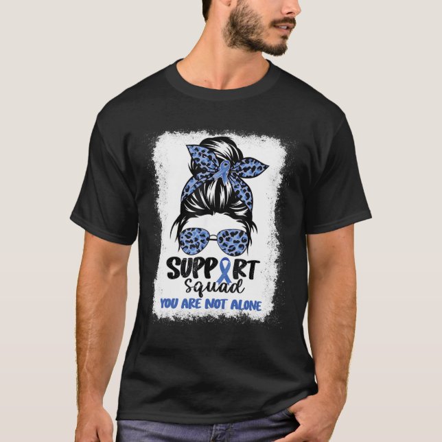 Support Squad Messy Bun Blue Warrior Alopecia Awar T-Shirt (Front)
