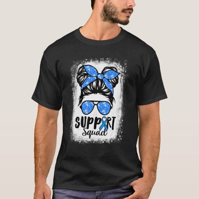 Support Squad Messy Bun Blue Warrior Diabetes Awar T-Shirt (Front)