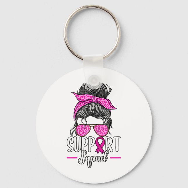Support Squad Messy Bun Breast Cancer Awareness  Key Ring (Front)