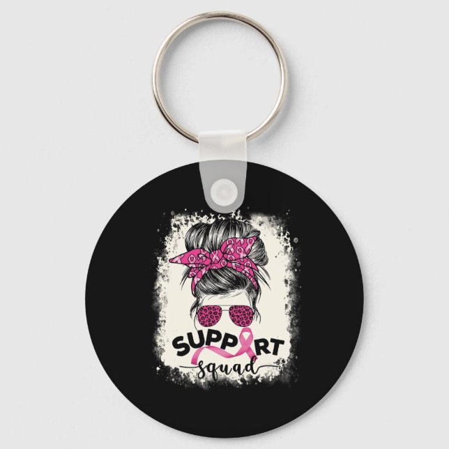 Support Squad Messy Bun Breast Cancer Awareness Pi Key Ring (Front)