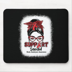 Support Squad Messy Bun Burgundy Ribbon Brain Aneu Mouse Pad
