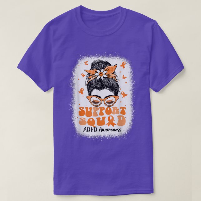 Support Squad Messy Bun Butterfly ADHD Awareness12 T-Shirt (Design Front)