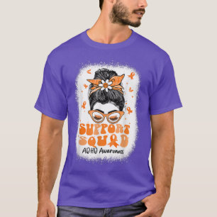 Support Squad Messy Bun Butterfly ADHD Awareness12 T-Shirt