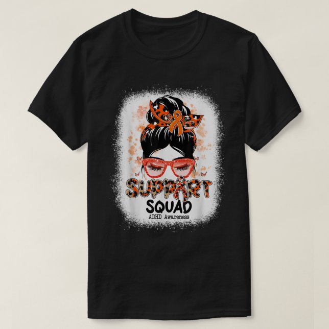 Support Squad Messy Bun Butterfly ADHD Awareness 1 T-Shirt (Design Front)