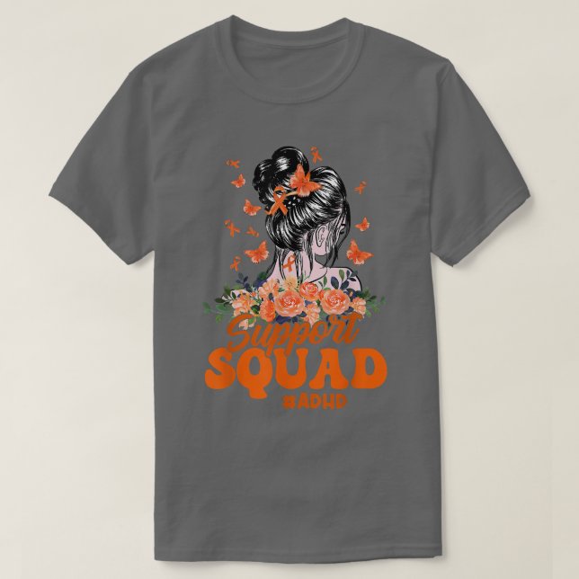 Support Squad Messy Bun Butterfly ADHD Awareness 1 T-Shirt (Design Front)