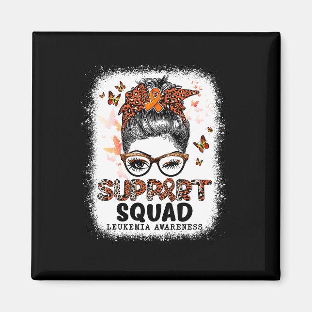 Support Squad Messy Bun Butterfly Orange Ribbon Le Magnet (Front)