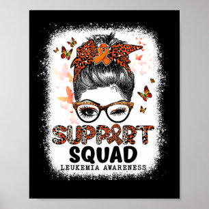 Support Squad Messy Bun Butterfly Orange Ribbon Le Poster