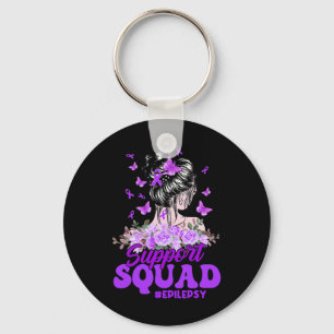 Support Squad Messy Bun Butterfly Purple Ribbon Ep Key Ring