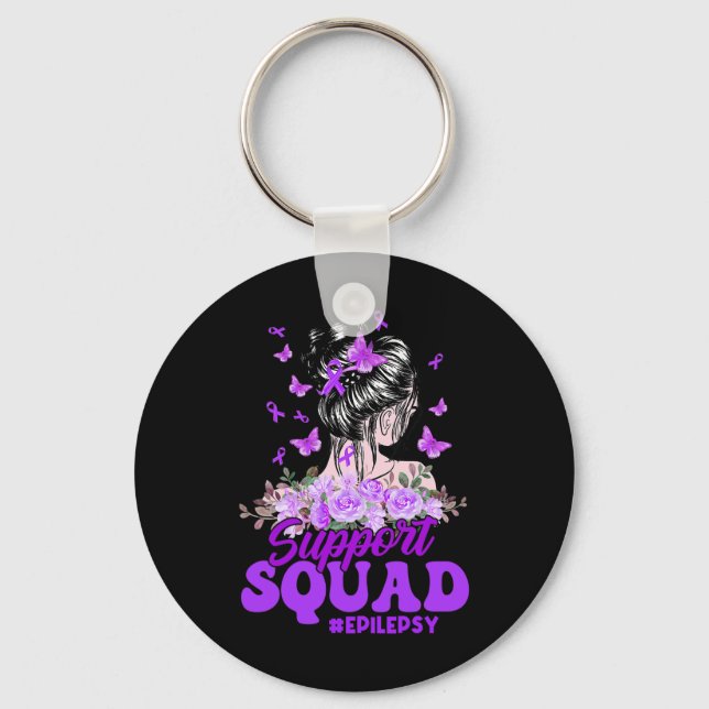 Support Squad Messy Bun Butterfly Purple Ribbon Ep Key Ring (Front)