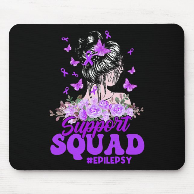 Support Squad Messy Bun Butterfly Purple Ribbon Ep Mouse Pad (Front)