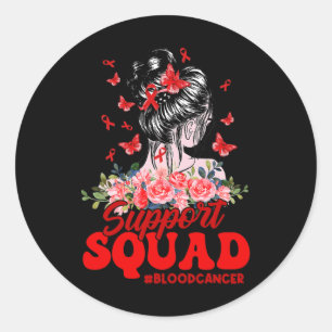 Support Squad Messy Bun Butterfly Red Ribbon Blood Classic Round Sticker