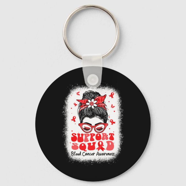 Support Squad Messy Bun Butterfly Red Ribbon Blood Key Ring (Front)