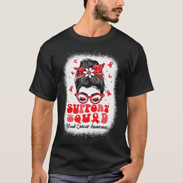 Support Squad Messy Bun Butterfly Red Ribbon Blood T-Shirt (Front)