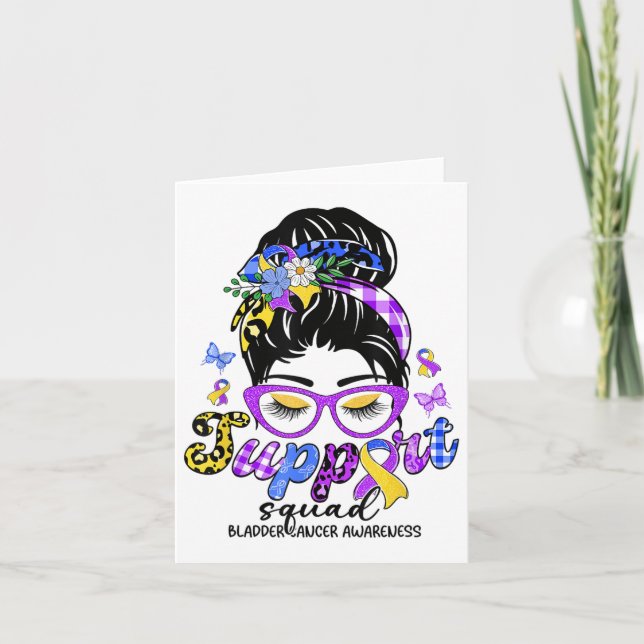 Support Squad Messy Bun Leopard Bladder Cancer Awa Card (Front)