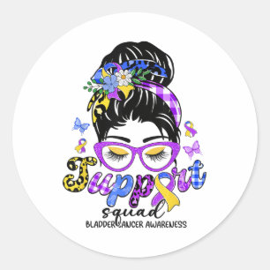 Support Squad Messy Bun Leopard Bladder Cancer Awa Classic Round Sticker