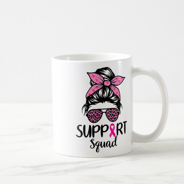 Support Squad Messy Bun Leopard Pink Breast Cancer Coffee Mug (Right)