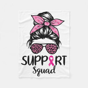 Support Squad Messy Bun Leopard Pink Breast Cancer Fleece Blanket