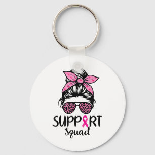 Support Squad Messy Bun Pink Breast Cancer Awarene Key Ring
