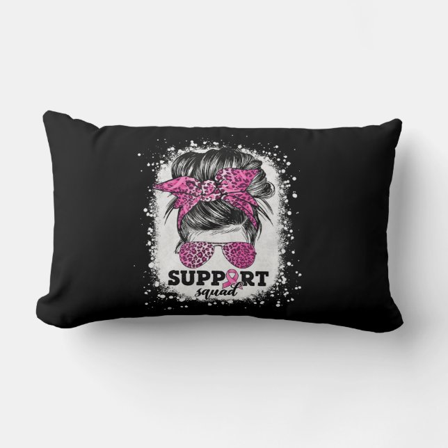 Support Squad Messy Bun Pink Ribbon Breast Cancer  Lumbar Cushion (Front)